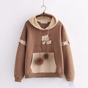 Kawaii Harajuku Style Bear Two-tone Hoodies-Enchanted peach