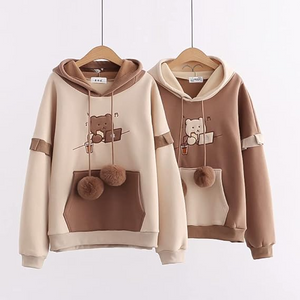 Kawaii Harajuku Style Bear Two-tone Hoodies-Enchanted peach