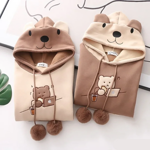 Kawaii Harajuku Style Bear Two-tone Hoodies-Enchanted peach