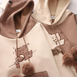 Kawaii Harajuku Style Bear Two-tone Hoodies-Enchanted peach