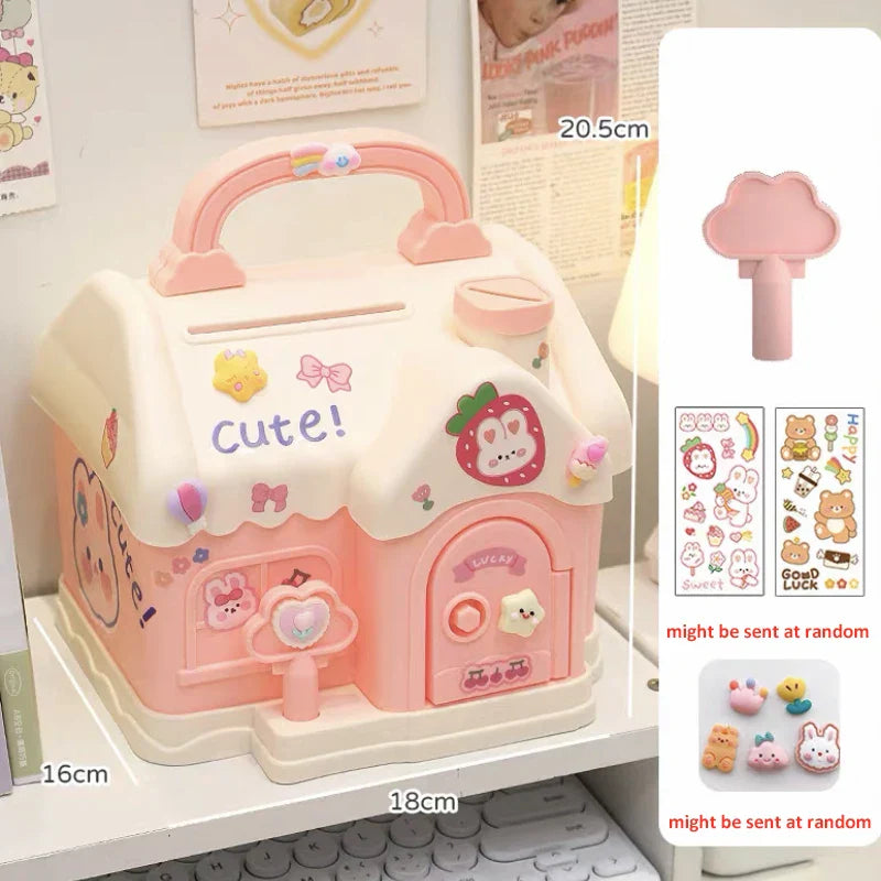 Kawaii House Piggy Bank-Enchanted peach