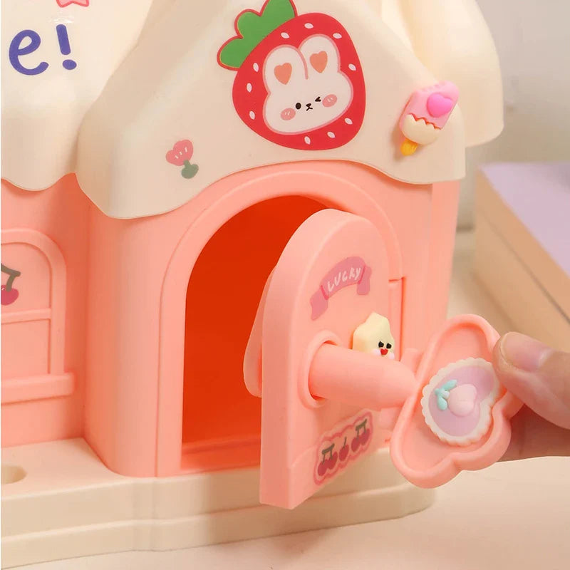 Kawaii House Piggy Bank-Enchanted peach