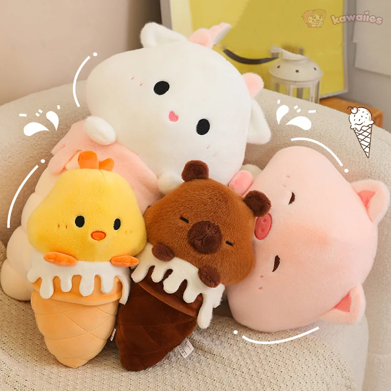 Kawaii Ice Cream Pig Capybara Chick Sheep Plushie-Enchanted peach