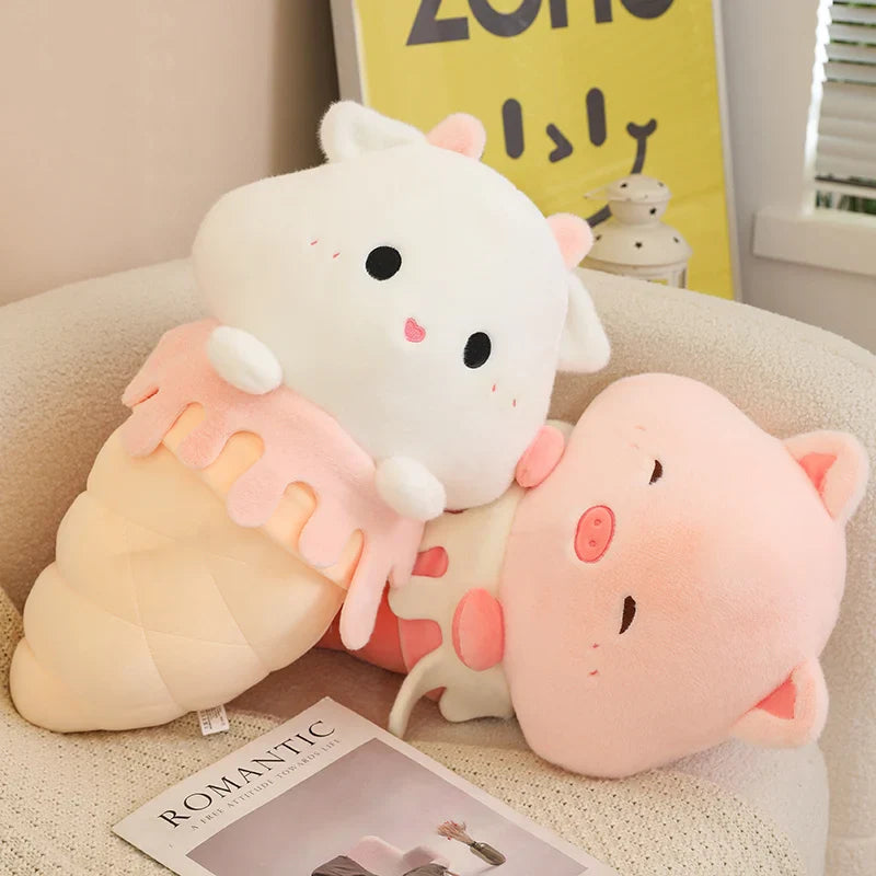 Kawaii Ice Cream Pig Capybara Chick Sheep Plushie-Enchanted peach