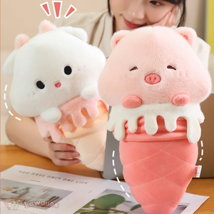 Kawaii Ice Cream Pig Capybara Chick Sheep Plushie-Enchanted peach