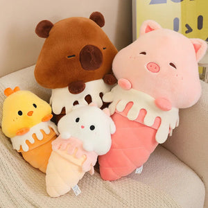 Kawaii Ice Cream Pig Capybara Chick Sheep Plushie-Enchanted peach