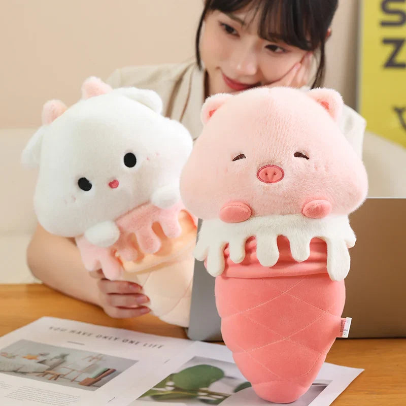 Kawaii Ice Cream Pig Capybara Chick Sheep Plushie-Enchanted peach