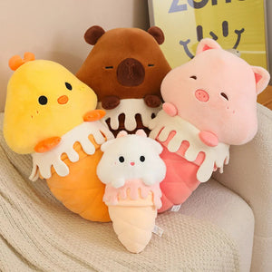 Kawaii Ice Cream Pig Capybara Chick Sheep Plushie-Enchanted peach