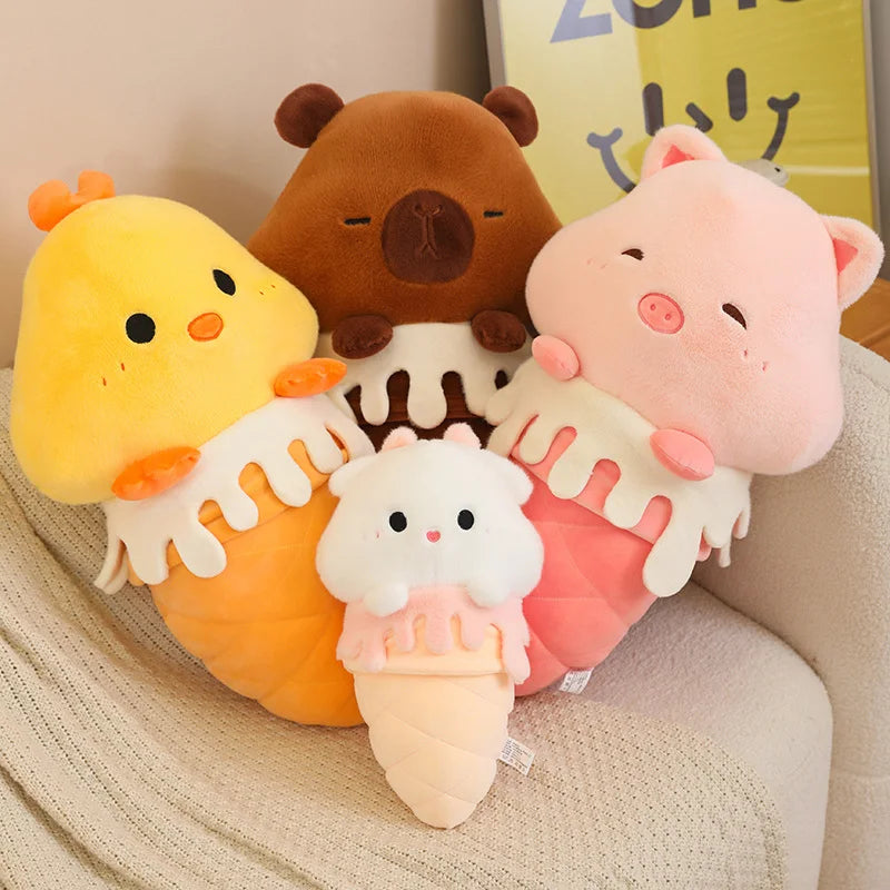 Kawaii Ice Cream Pig Capybara Chick Sheep Plushie-Enchanted peach