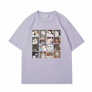 Kawaii Illustrated Cats Meme V3 Unisex Tee Top-Enchanted peach