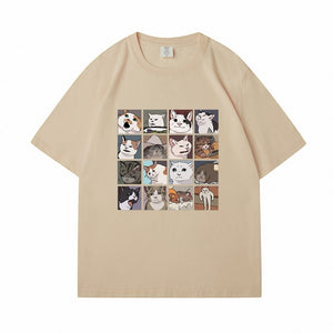 Kawaii Illustrated Cats Meme V3 Unisex Tee Top-Enchanted peach