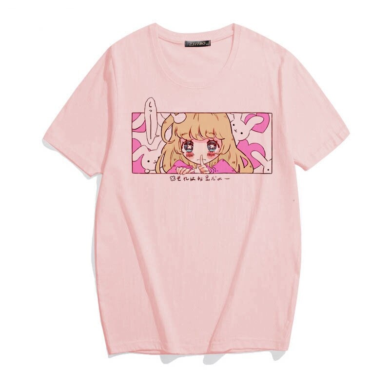 Kawaii Japanese Anime Bunny Blonde Girl Graphic Tee-Enchanted peach