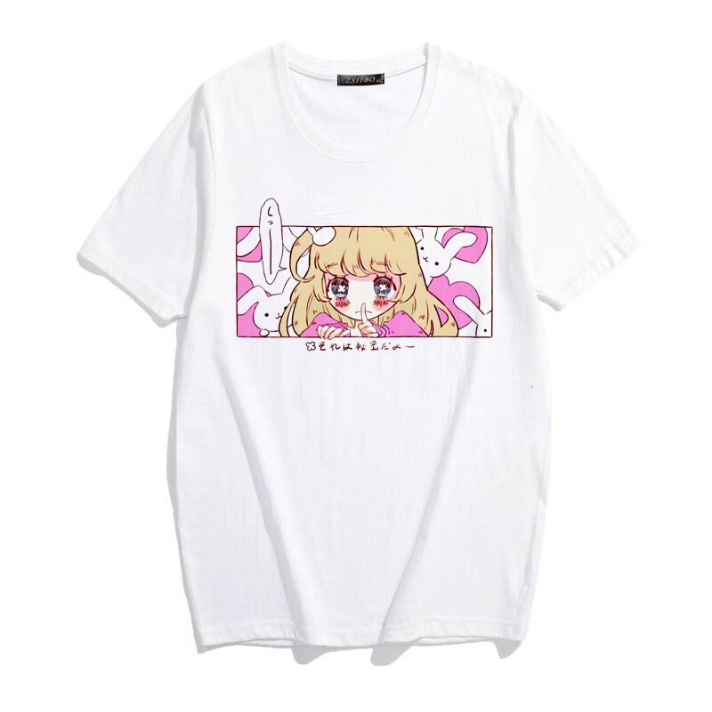 Kawaii Japanese Anime Bunny Blonde Girl Graphic Tee-Enchanted peach