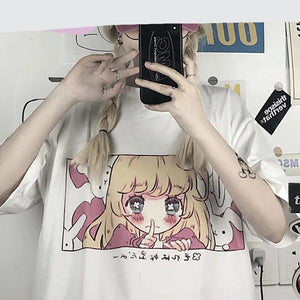 Kawaii Japanese Anime Bunny Blonde Girl Graphic Tee-Enchanted peach