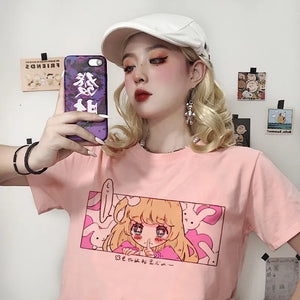 Kawaii Japanese Anime Bunny Blonde Girl Graphic Tee-Enchanted peach