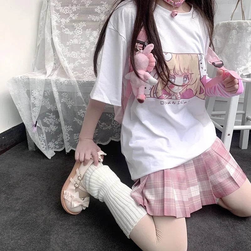 Kawaii Japanese Anime Bunny Blonde Girl Graphic Tee-Enchanted peach