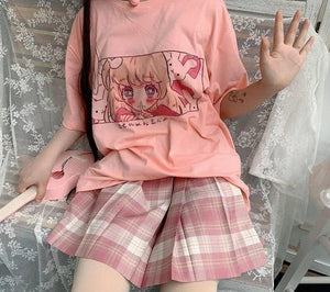 Kawaii Japanese Anime Bunny Blonde Girl Graphic Tee-Enchanted peach