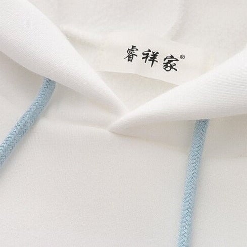 Kawaii Japanese Kanji Embroidery Wave Hoodie-Enchanted peach