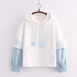 Kawaii Japanese Kanji Embroidery Wave Hoodie-Enchanted peach