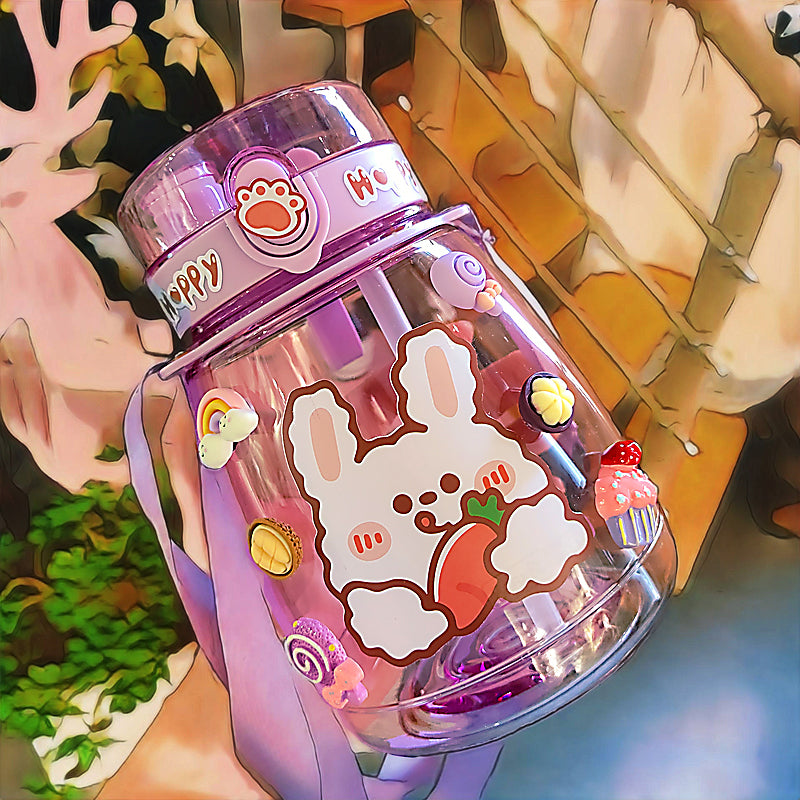 Kawaii Jumbo Bear & Bunny Bottle Flask with Strap-Enchanted peach