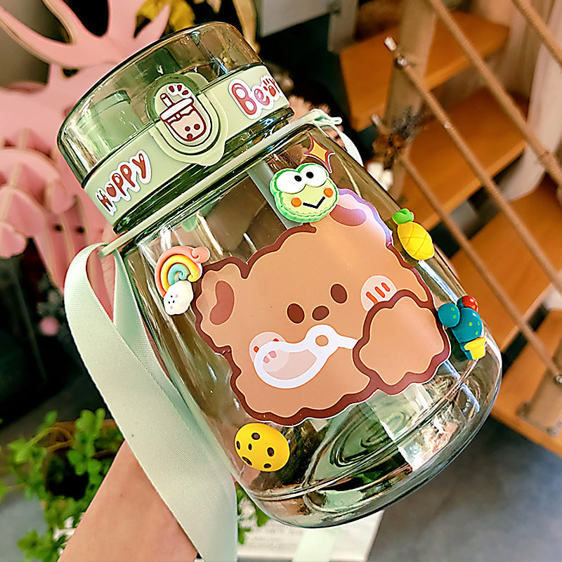 Kawaii Jumbo Bear & Bunny Bottle Flask with Strap-Enchanted peach