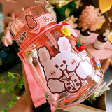 Kawaii Jumbo Bear & Bunny Bottle Flask with Strap-Enchanted peach