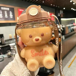 Kawaii Jumbo Bear Shaped Bottle with Strap-Enchanted peach