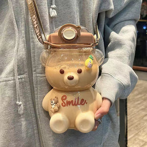 Kawaii Jumbo Bear Shaped Bottle with Strap-Enchanted peach