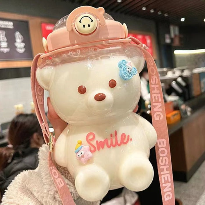 Kawaii Jumbo Bear Shaped Bottle with Strap-Enchanted peach