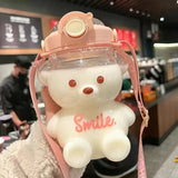 Kawaii Jumbo Bear Shaped Bottle with Strap-Enchanted peach