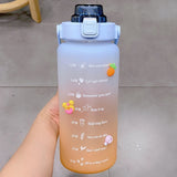 Kawaii Jumbo Plastic 2000ml Water Bottle With Time Marker & Straw-Enchanted peach