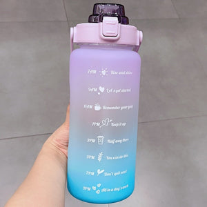 Kawaii Jumbo Plastic 2000ml Water Bottle With Time Marker & Straw-Enchanted peach