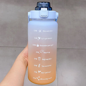 Kawaii Jumbo Plastic 2000ml Water Bottle With Time Marker & Straw-Enchanted peach