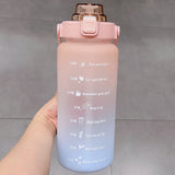 Kawaii Jumbo Plastic 2000ml Water Bottle With Time Marker & Straw-Enchanted peach