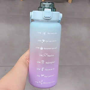 Kawaii Jumbo Plastic 2000ml Water Bottle With Time Marker & Straw-Enchanted peach