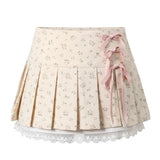 Kawaii Lace Bow Mini Ruffle Skirt-Enchanted peach