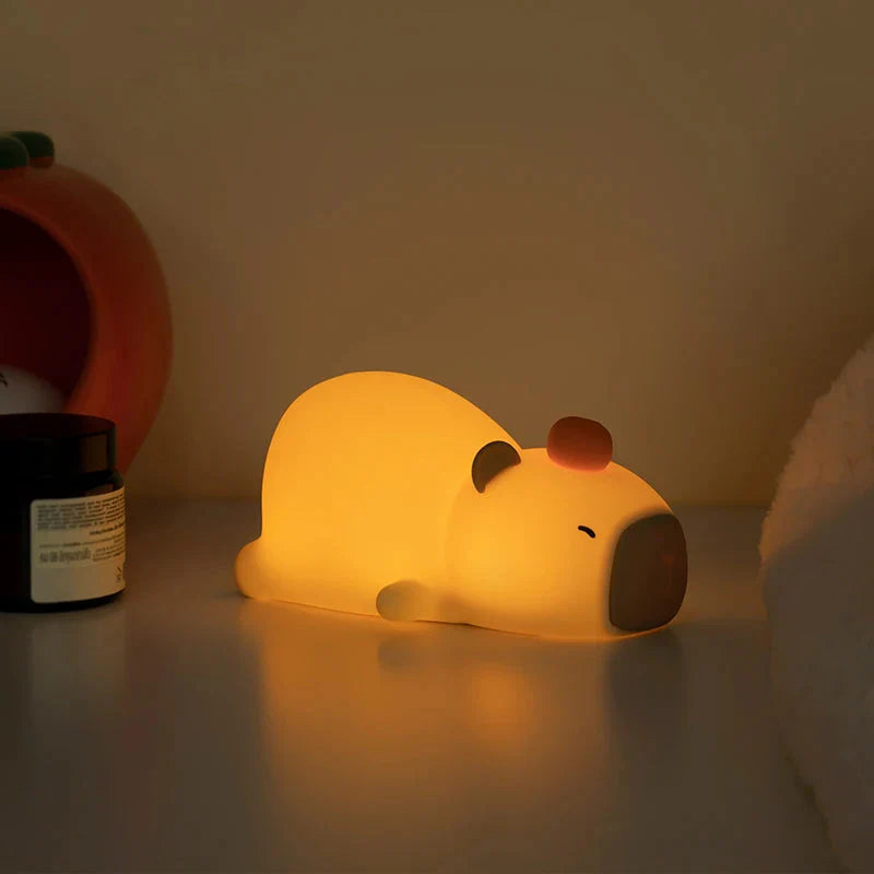 Kawaii Laying Capybara LED Night Light-Enchanted peach