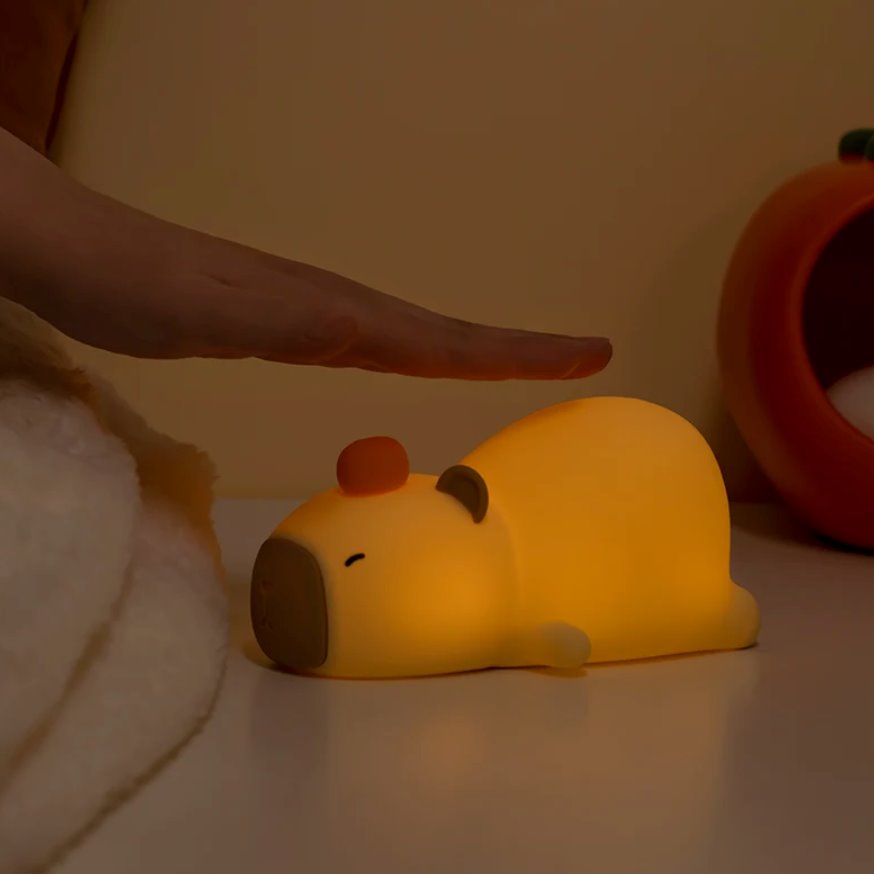 Kawaii Laying Capybara LED Night Light-Enchanted peach