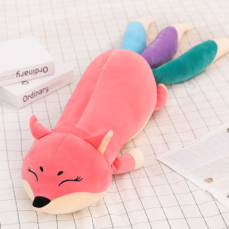 Kawaii Long Three Tail Fox Red Pink Orange Plushies-Enchanted peach