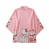 Kawaii Lucky Cat Black Pink Japanese Short Kimono-Enchanted peach