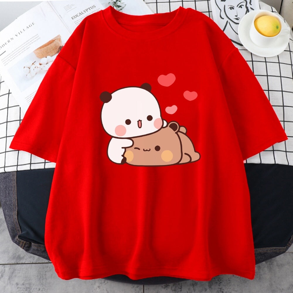 Kawaii Panda Bear Love Unisex Tee-Enchanted peach