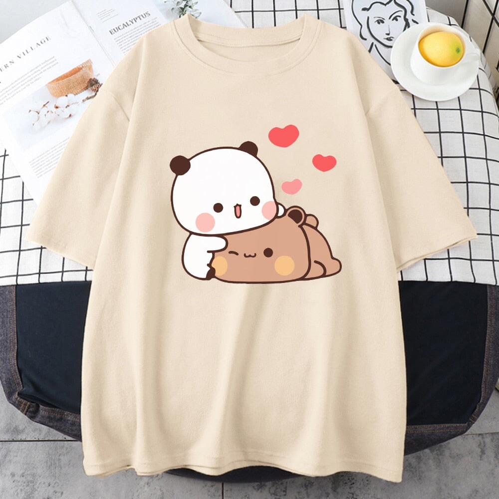 Kawaii Panda Bear Love Unisex Tee-Enchanted peach