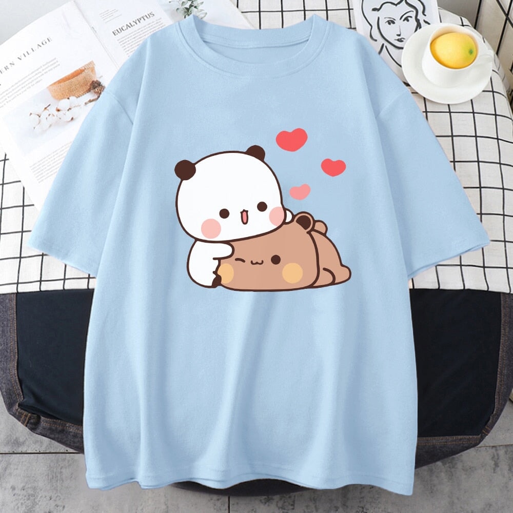 Kawaii Panda Bear Love Unisex Tee-Enchanted peach