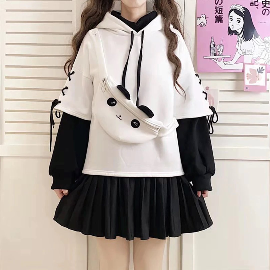 Kawaii Panda Hoodie-Enchanted peach