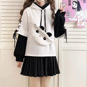 Kawaii Panda Hoodie-Enchanted peach