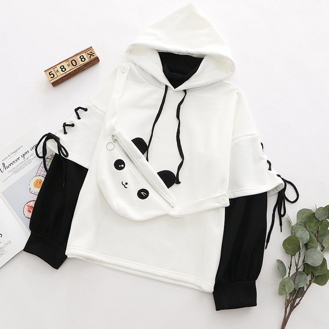 Kawaii Panda Hoodie-Enchanted peach