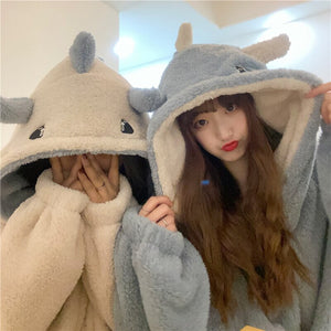 Kawaii Pastel Dragon Plush Hoodie Blanket-Enchanted peach