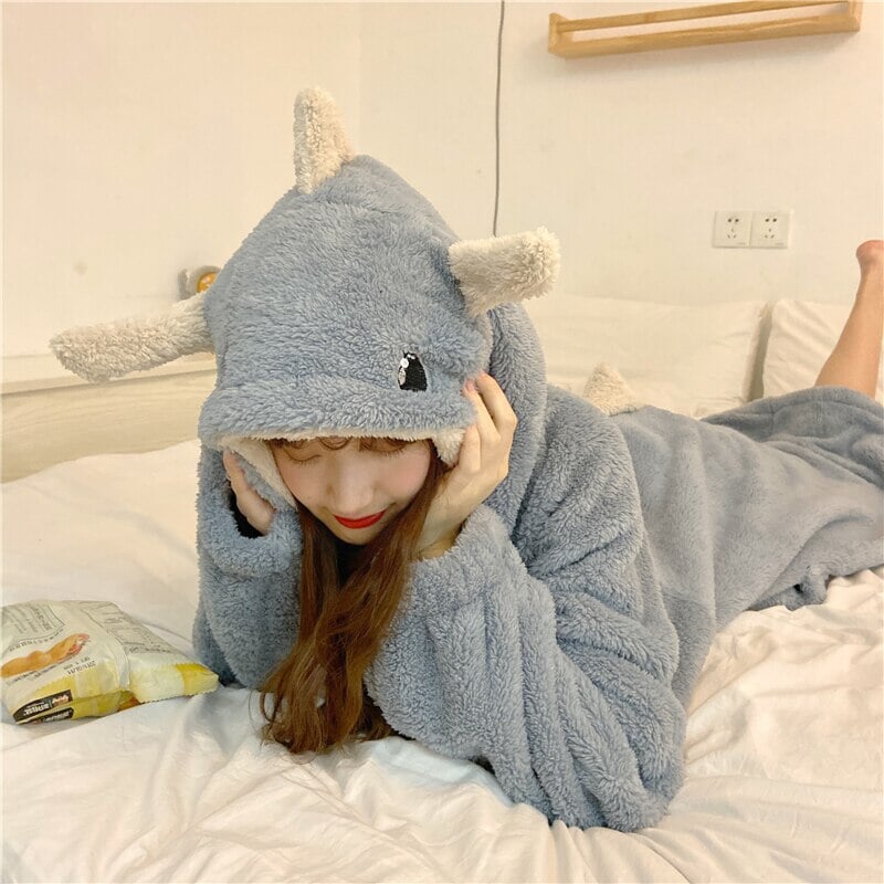 Kawaii Pastel Dragon Plush Hoodie Blanket-Enchanted peach