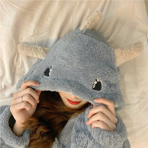 Kawaii Pastel Dragon Plush Hoodie Blanket-Enchanted peach