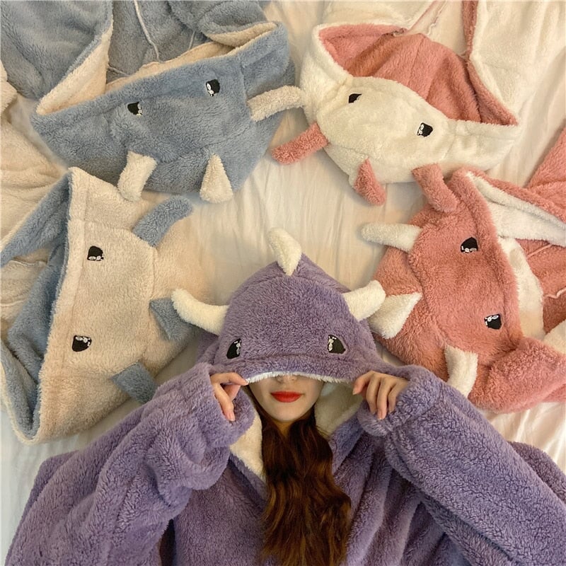 Kawaii Pastel Dragon Plush Hoodie Blanket-Enchanted peach